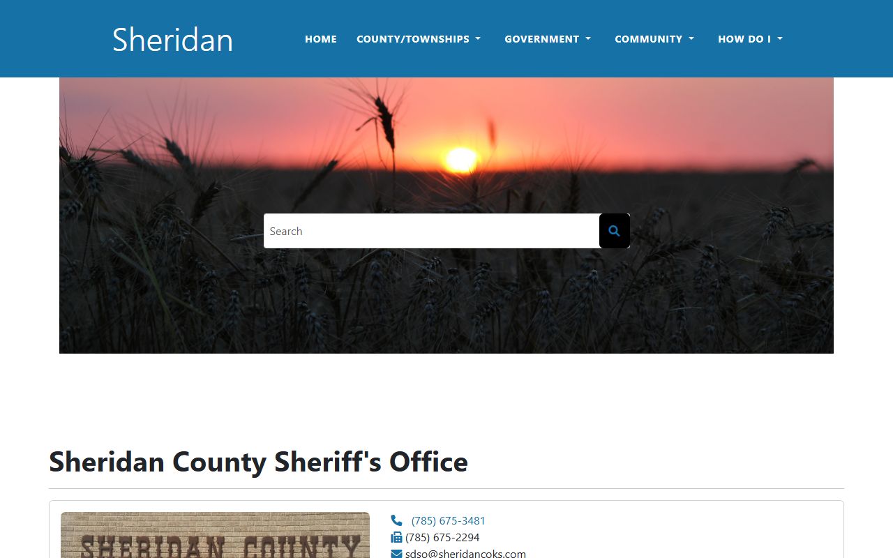 Sheridan County Sheriff's Office page for inmate population contact information